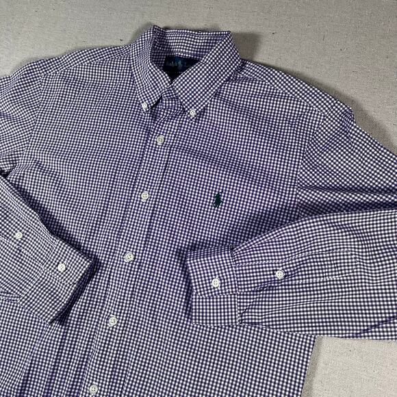Y2K Vtg Polo Ralph Lauren Mens Long Sleeve Button Down Size Medium Purple Preppy - Picture 1 of 6